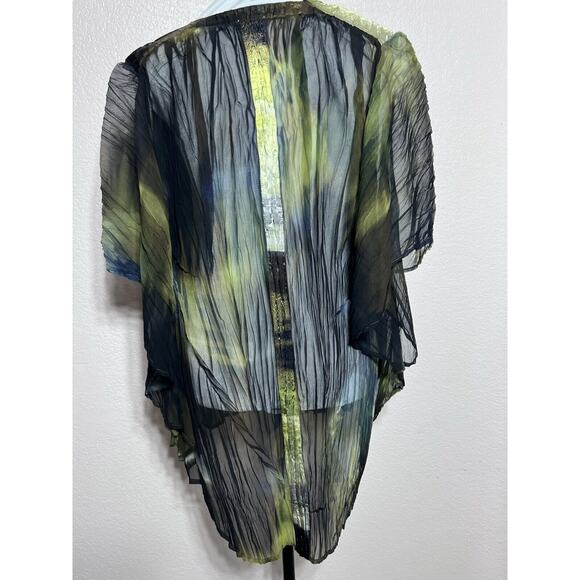 Komarov Top Blouse Women Small Abstract Print Crinkle Artsy Shirt Kimono Sleeves - Picture 3 of 4